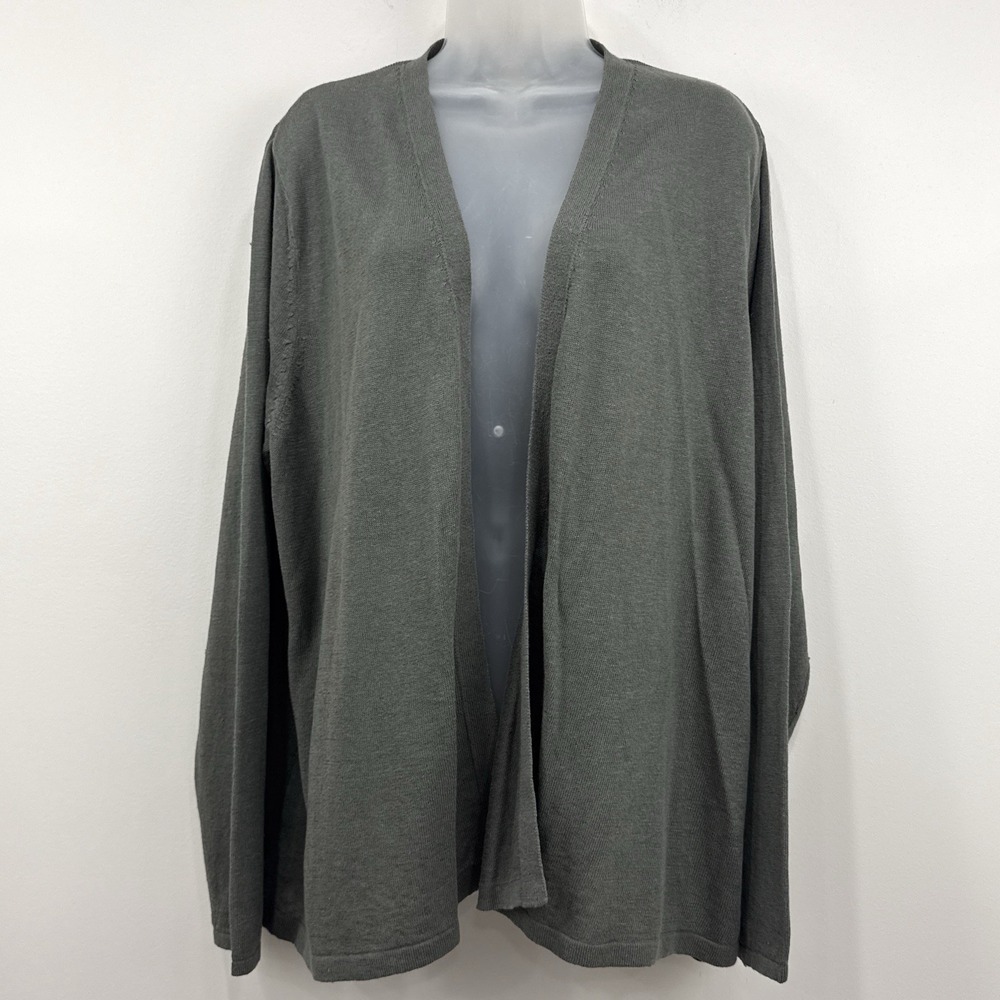 J Jill Linen Cardigan Womens 2X Green Lagenlook Coastal Mature Open Front